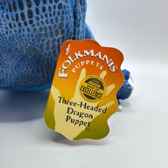 Folkmanis 3 Headed Dragon Hand Puppet 5 Finger Blue 15” Interactive Toy - Picture 4 of 11